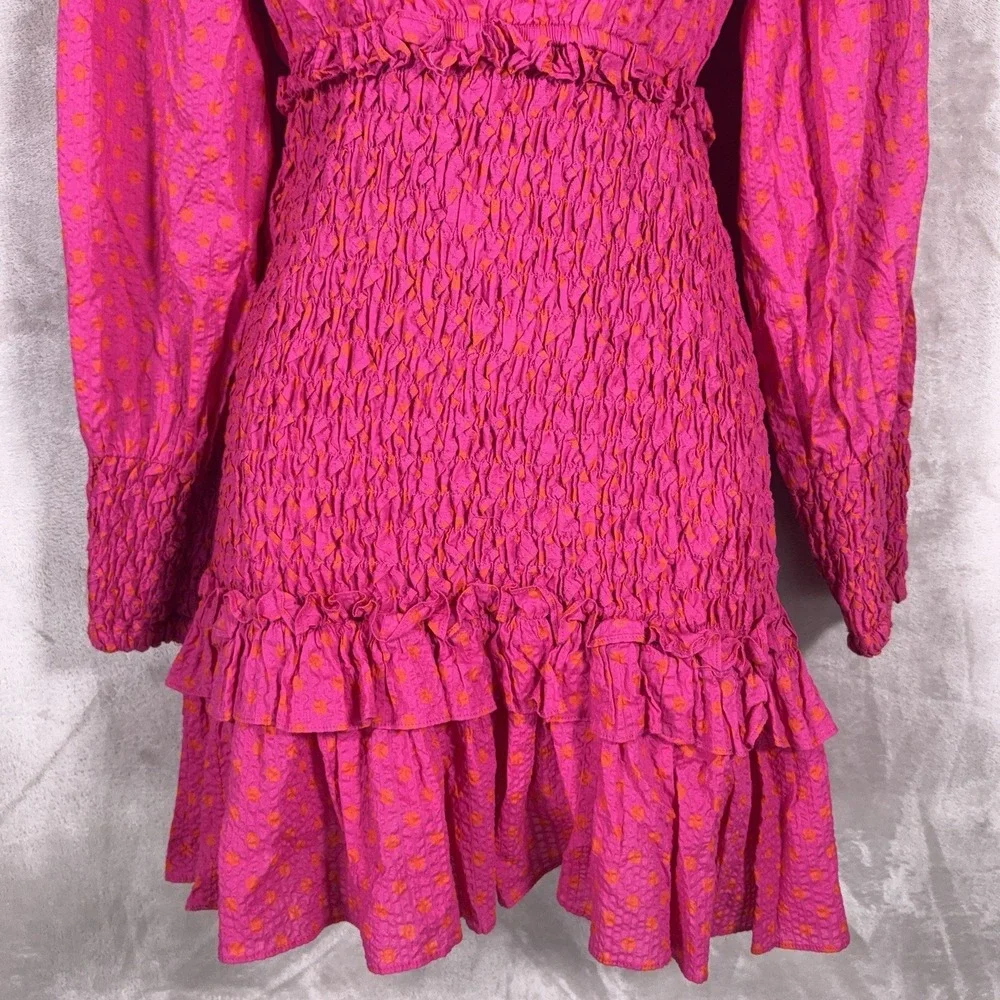 Alexis Marilena Smocked Dress Womens Small Pink Polka Dot Off Shoulder